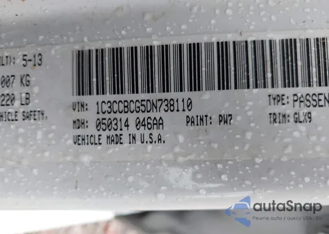 2013 Chrysler 200 Limited z USA, uszkodzony, nr VIN 1C3CCBCG5DN738110